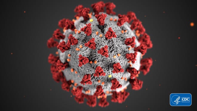 This illustration, created at the Centers for Disease Control and Prevention (CDC), reveals ultrastructural morphology exhibited by coronaviruses. Note the spikes that adorn the outer surface of the virus, which impart the look of a corona surrounding the virion, when viewed electron microscopically. [PROVIDED BY THE CDC].
