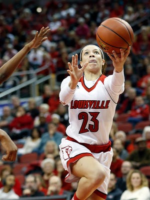 Louisville's Briahanna Jackson makes the layup against Virginia Tech.  Jan. 7, 2015