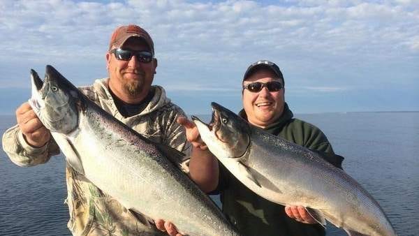 The first multiple-fish salmon catch of the season was made at Algoma on the morning of June 4, 2014.