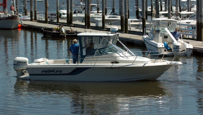 Boaters preparing to go out fishing at Atlantic Highlands Marina in Atlantic Highlands.