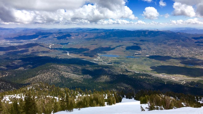 Northern Washoe Valley as seen from Slide Mountain on May 1, 2016. The El Nino storms that make May skiing possible also contributed to lots of vegetation growth which could fuel wildfires in future weeks and months.