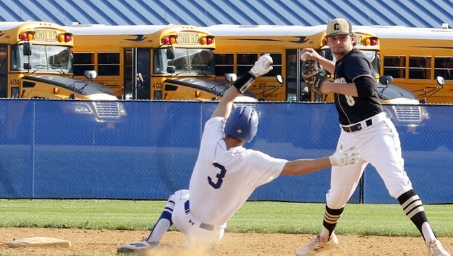 Corning and Horseheads were tied 5-5 in the fourth inning May 4 when their STAC baseball game at Horseheads High School was suspended because of rain.