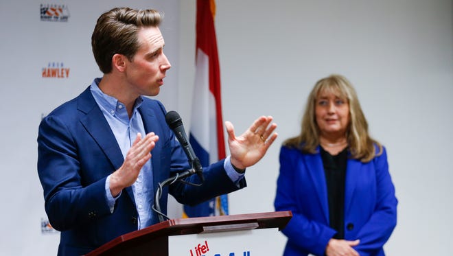 Republican Josh Hawley speaks at a campaign event on Wednesday, May 30, 2018, after receiving a pro-life endorsement from Missouri Right to Life for the upcoming primary and general elections.