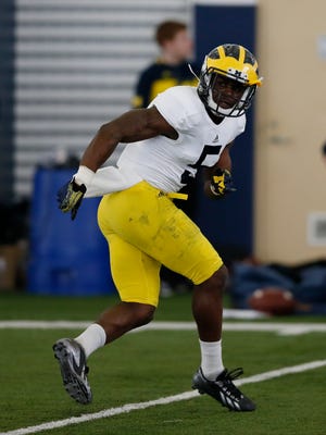 Michigan defensive back Jabrill Peppers during Michigan football practice March 19, 2014, in Ann Arbor.