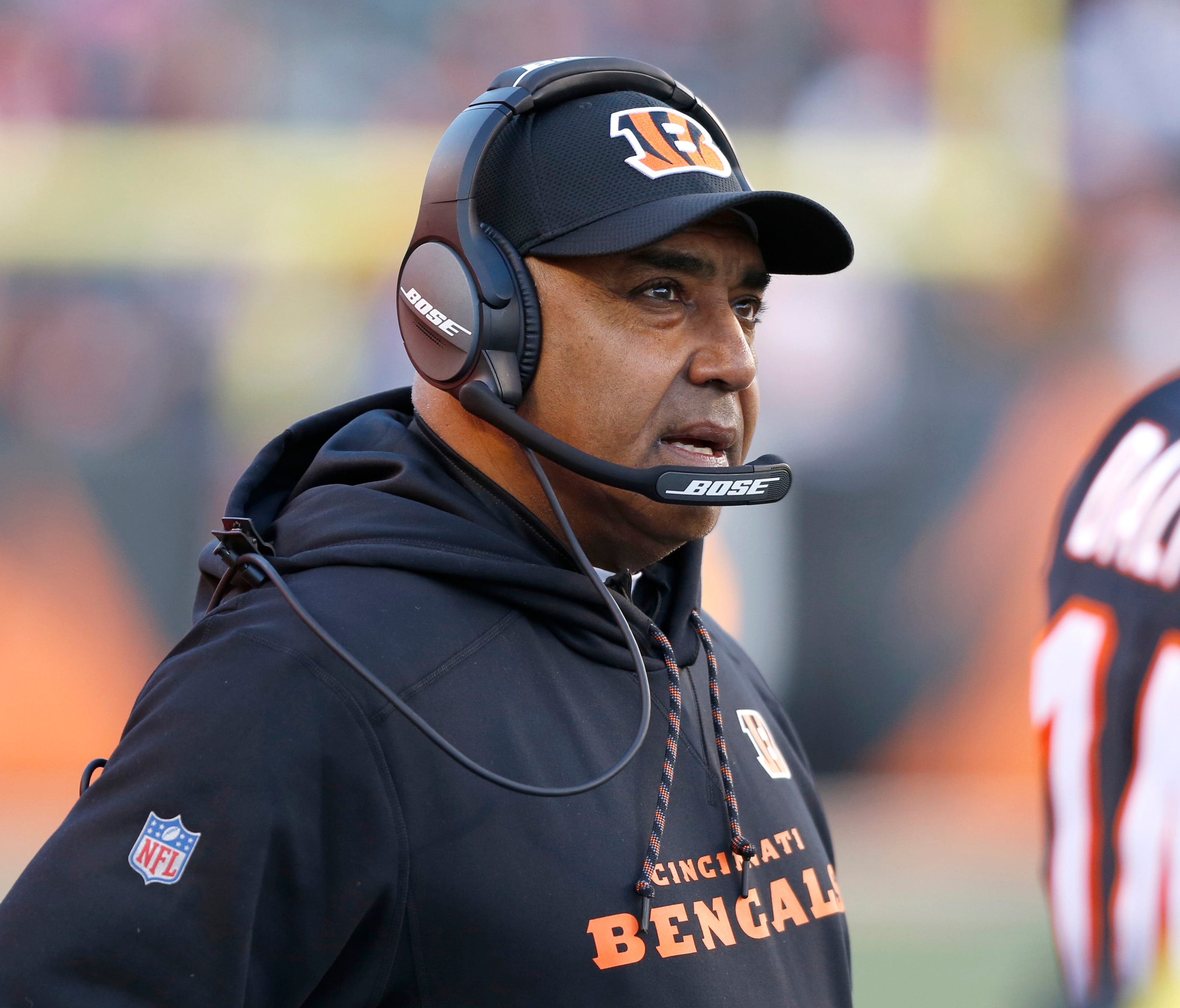 Cincinnati Bengals head coach Marvin Lewis watches from the sideline against the Chicago Bears during the second half at Paul Brown Stadium.
