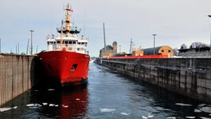 The Canadian cutter Samuel Risley ties up in the Poe Lock in Sault Ste. Marie in this Wednesday, March 21, 2018 file photo.