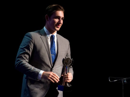 Spencer Strider of Christian Academy of Knoxville is the Baseball Player of the Year at the News Sentinel Sports Awards at the Tennessee Theatre on Wednesday, June 7, 2017. 