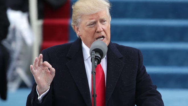 President Donald Trump delivers his inaugural address on the West Front of the U.S. Capitol on January 20, 2017 in Washington, DC. In today's inauguration ceremony Donald J. Trump becomes the 45th president of the United States.
