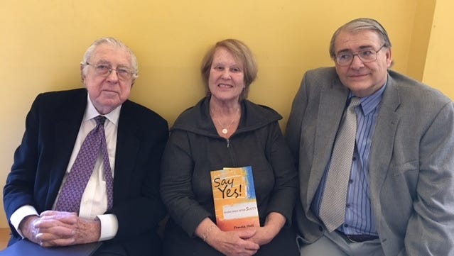 Pamela Hull is shown with Stuart Levine, left, dean emeritus and professor of psychology at Bard College, and Gene Burns, chairman of Special Events at Bard's Lifetime Learning Institute, during the March 8 event.