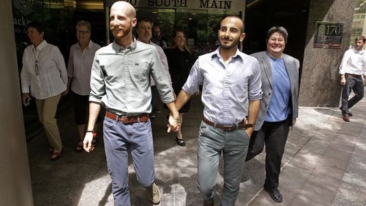 Utah plaintiffs Derek Kitchen and Moudi Sbeity are among three couples seeking to overturn the state's same-sex marriage ban.