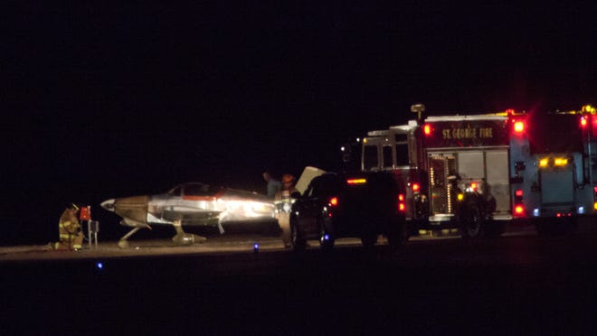 St. George emergency crews responded to an airplane fire on runway 1 of of St. George Municipal Airport on Friday, Feb. 13, 2015.