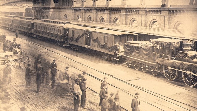 Thirty million mourners watch the funeral train carrying the body of Abraham Lincoln from Washington, D.C., back to Illinois.