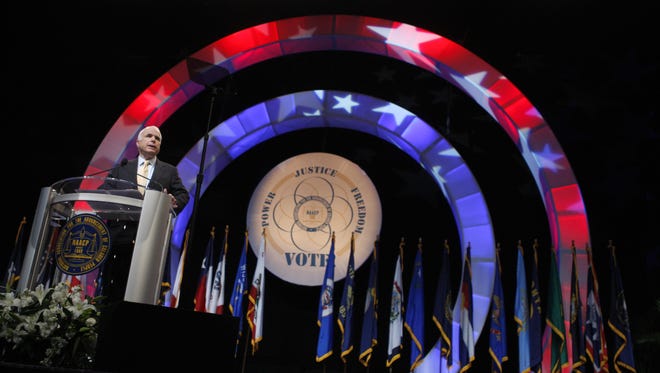 Sen. John McCain spoke during the 2008 NAACP National Convention, which was held at the Duke Energy Convention Center in downtown Cincinnati.