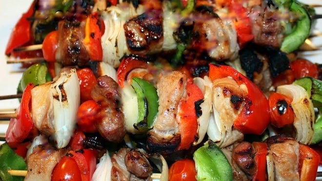 Pork and Veggie Kebabs.