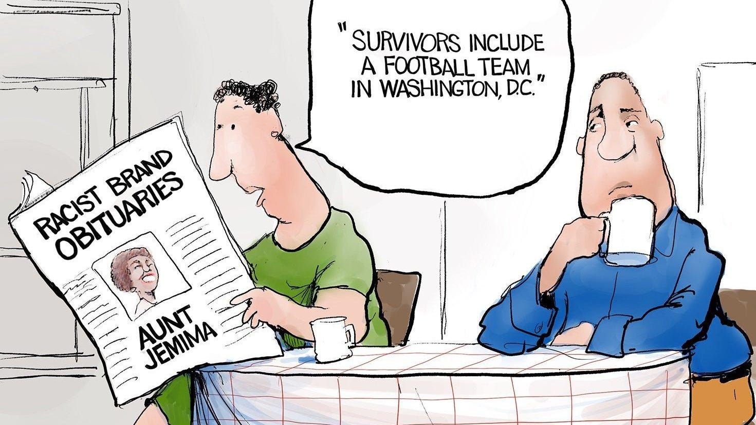 Editorial cartoon: Racist brand obituaries Editorial cartoon: Racist brand obituaries