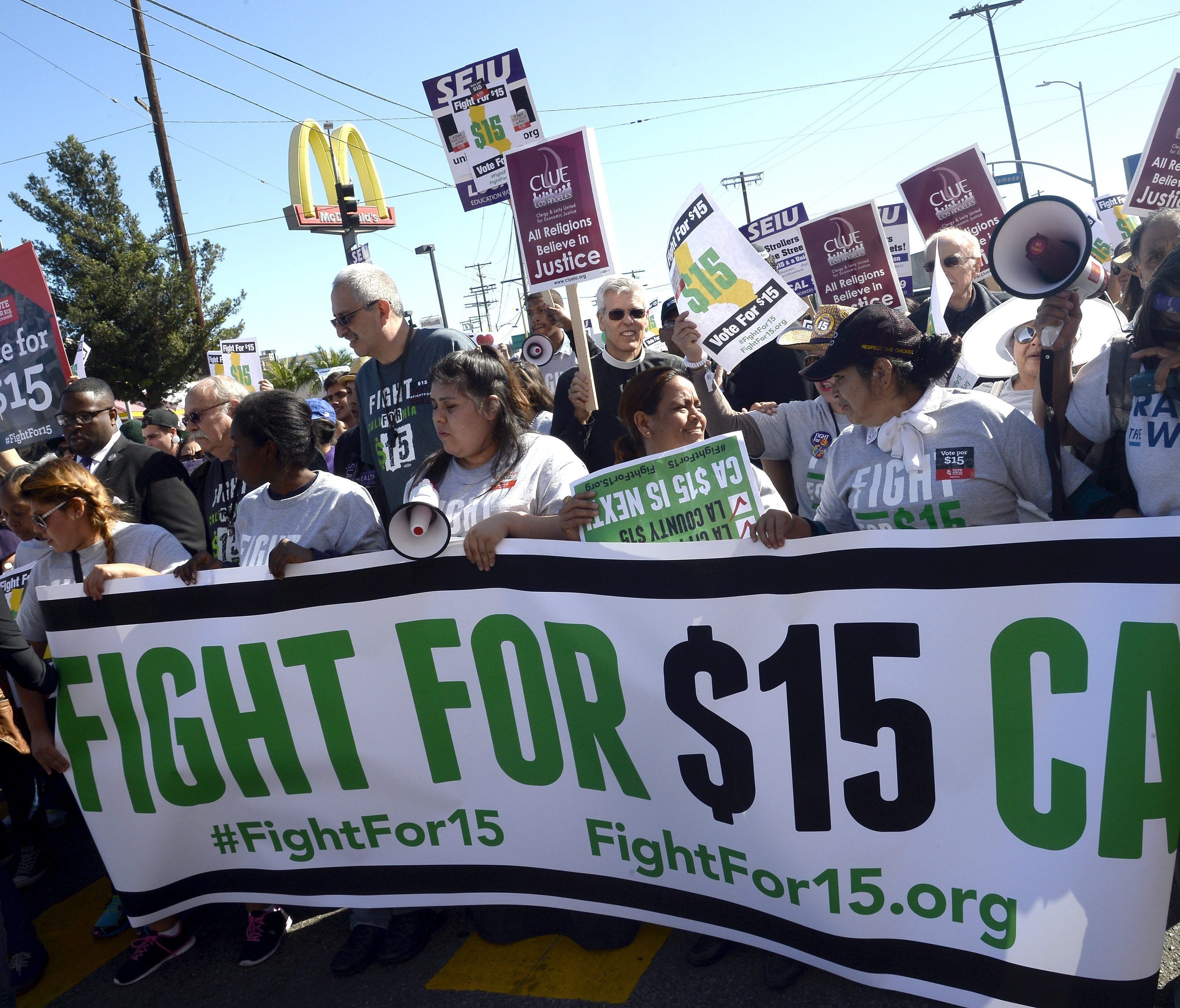 Fast-food workers have been demanding base pay of $15 an hour.