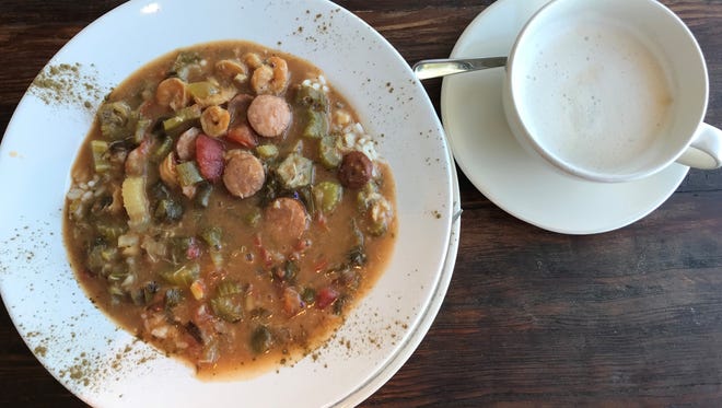 Gumbo, shown here with a cup of chai tea, is one of the Louisiana-inspired specialties served at the Tilted Cup in Rockledge.