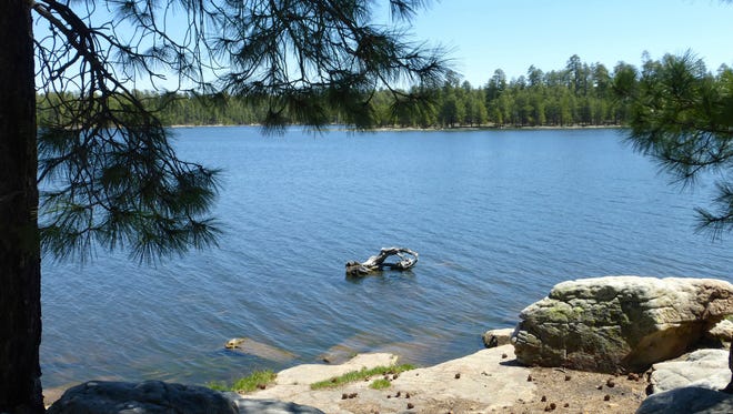Willow Springs Lake, ringed by pine, oak and fir trees, is stocked regularly with trout through the fall.