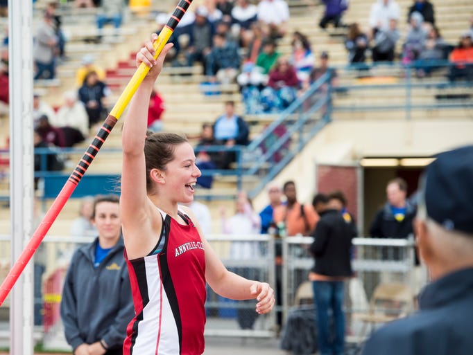 Annville-Cleona's Kayla Long reacts while competing