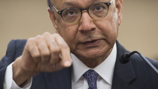 Khizr Khan, a Gold Star father, speaks about President Trump and his administration's ban of travelers from seven countries by executive order during a forum held by U.S. House Democrats on Capitol Hill in Washington, DC, February 2, 2017.