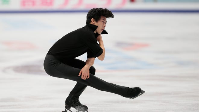 Nathan Chen, of the United States, skates his short program to lead the Rostelekom Cup ISU Grand Prix figure skating event in Moscow, Russia, on Oct. 20.
