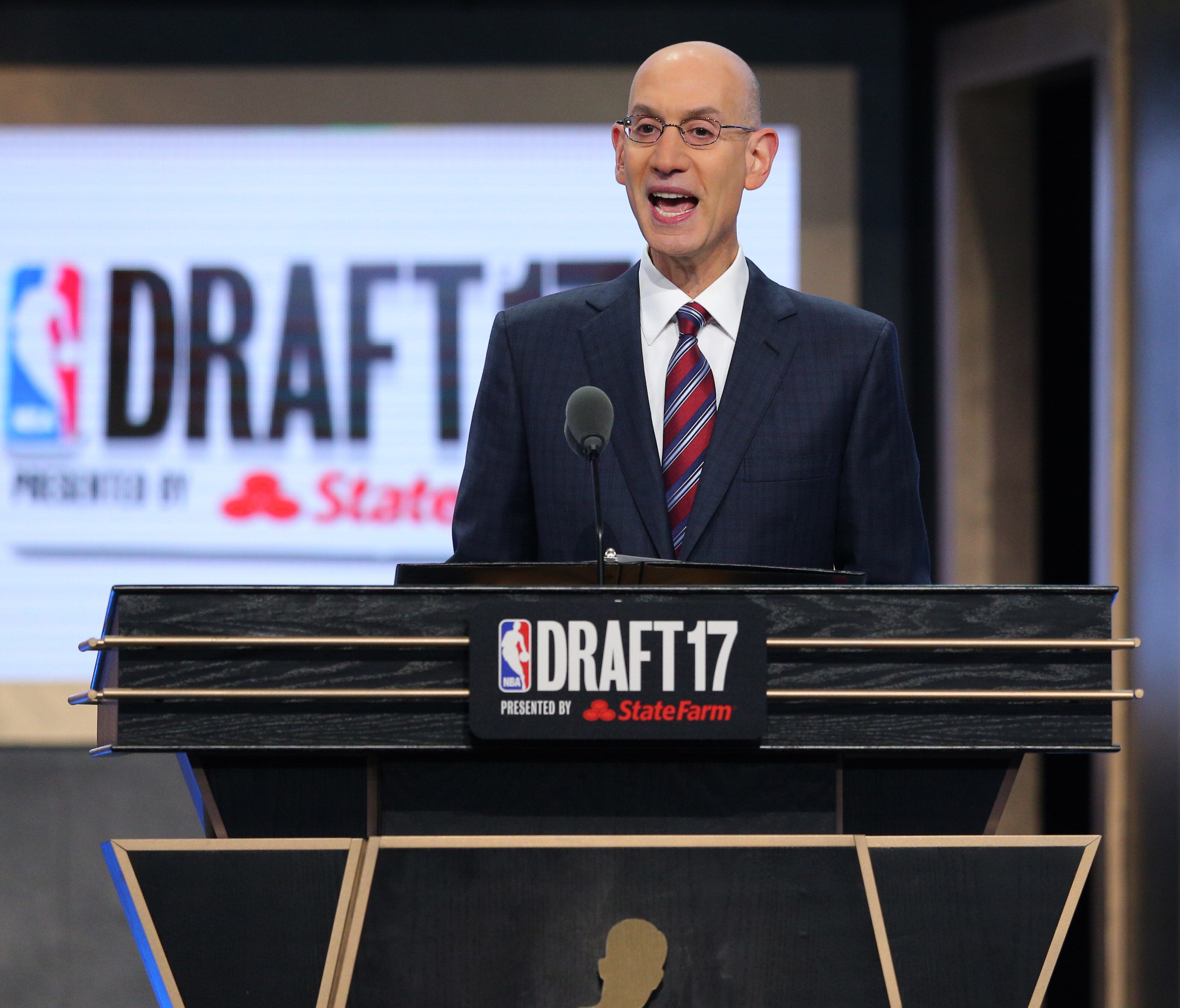 NBA commissioner Adam Silver speaks before the first round of the 2017 NBA Draft at Barclays Center.