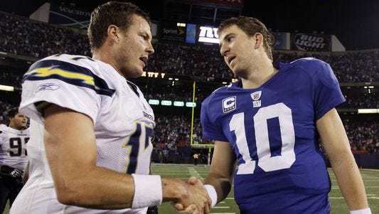 Traded for each other in 2004, could Philip Rivers, left, and Eli Manning both be on the move in 2016?