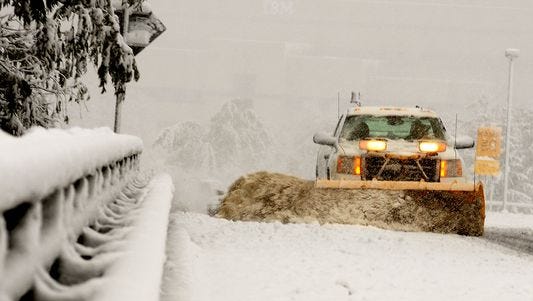 This 2011 photo shows a snowplow clearing roads in the Hudson Valley, New York.