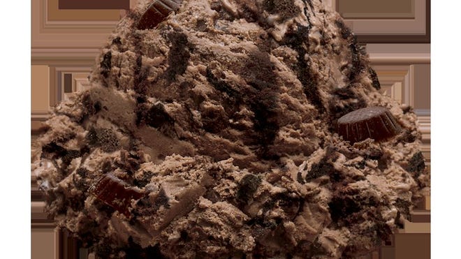 Ashby’s Sterling Ice Cream’s new flavor, Michigan Pot Hole, features stripes of black-tar fudge in dark chocolate ice cream laced with chunks of chocolate asphalt — also known as fudge cups.