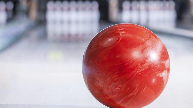 Bowling ball with pins.