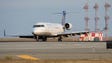 A United Express CRJ informal jet lands during San Francisco