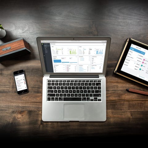 Shopify e-commerce platform on a smartphone, lapto