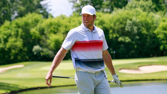 Detroit Lions quarterback Matthew Stafford enjoys the day golfing during the "Have a Heart Save a Life" celebrity golf outing organized by the Charlie Sanders Foundation at Knollwood Country Club in West Bloomfield, Mich. on Monday, June 6, 2016.