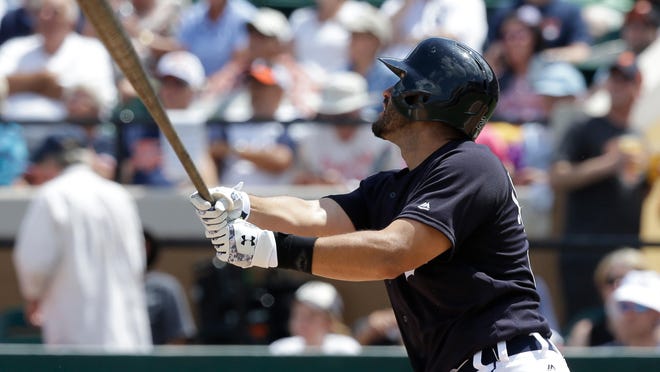 Cranking it: J.D. Martinez homers in the fourth inning Thursday. He has seven homers this spring.