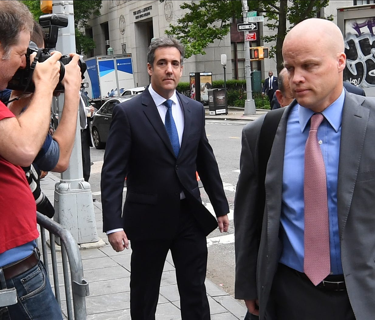 Michael Cohen, the longtime lawyer of President Donald Trump, arrives at the U.S. Courthouse in New York to attend a hearing to limit prosecutors' review of documents seized from his home and office.