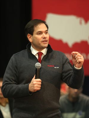 Presidential candidate Marco Rubio makes a point during a campaign stop Jan. 23 at Simpson College's Kent Center.