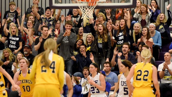Augustana student section reacts after scoring against USF on Friday at the Stewart Center.
