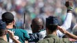Eagles safety Malcolm Jenkins raises his fist during