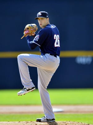 Casey Lawrence spent seven seasons in the Blue Jays minor league system before getting called up this April. He's pictured here with the Double-A New Hampshire Fisher Cats of the Eastern League.