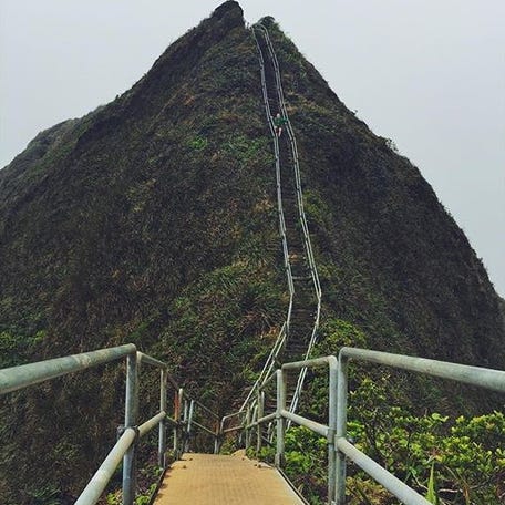 Brayden Hall and his girlfriend embraced the winds to hike up the Haiku Stairs in Hawaii. They accessed the stairs by hiking the Moanalua Middle Ridge up the mountain. Once they made it to the top, Hall said the views were breathtaking.