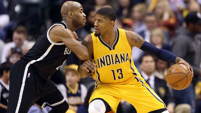 Indiana Pacers forward Paul George against the Brooklyn Nets.