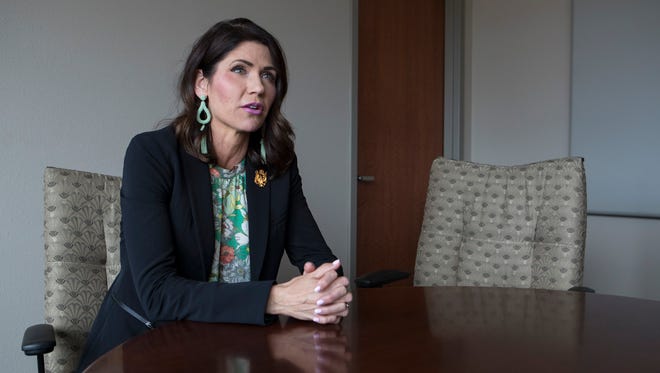 Gubernatorial candidate and Congresswoman Kristi Noem speaks during an interview at the Argus Leader in Sioux Falls, S.D. on Wednesday, May 2, 2018.