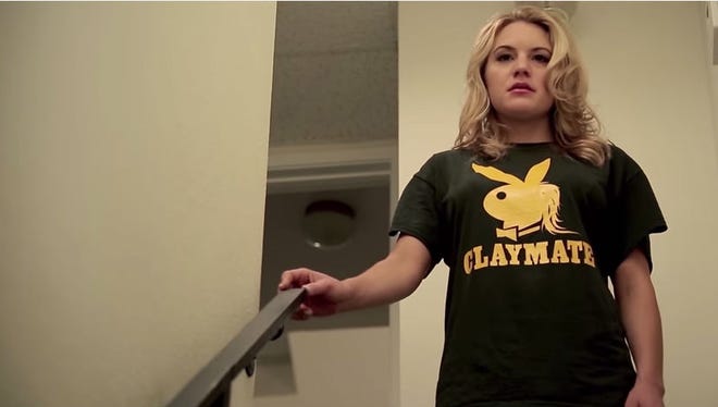 Catherine Urbanek in a scene from her short film "Too Much Clay Matthews."
