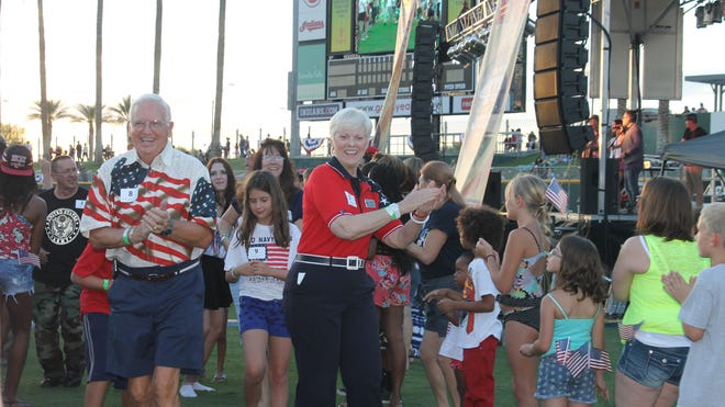 426 people joined Goodyear Mayor Georgia Lord and her husband, Ron, as they kicked off the Soul Train dance line record attempt at Goodyear Ballpark on July 4.