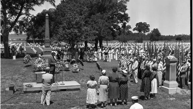 An historic Memorial Day observance is seen in  this undated photo at Barrancas National Cemetery.