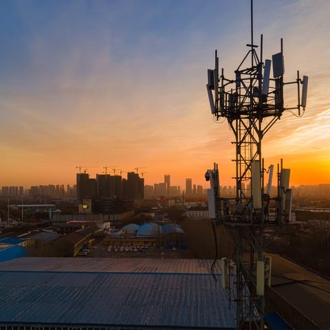 An aerial view of a 5G cell tower.