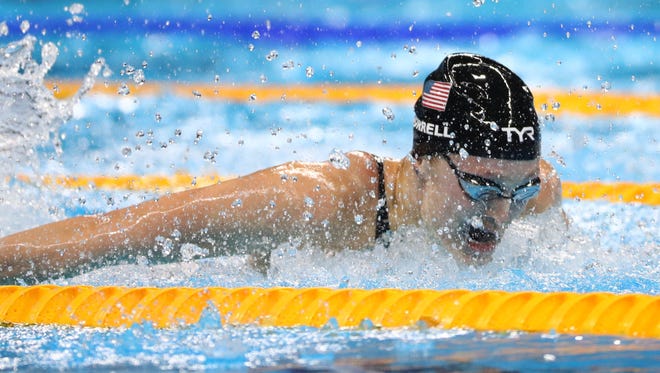 Kelsi Worrell (USA) in the women's 100m butterfly semifinals during the Rio 2016 Summer Olympic Games at Olympic Aquatics Stadium on Saturday, Aug. 6, 2016.