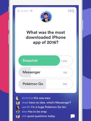 A screenshot of the app HQ Trivia.
