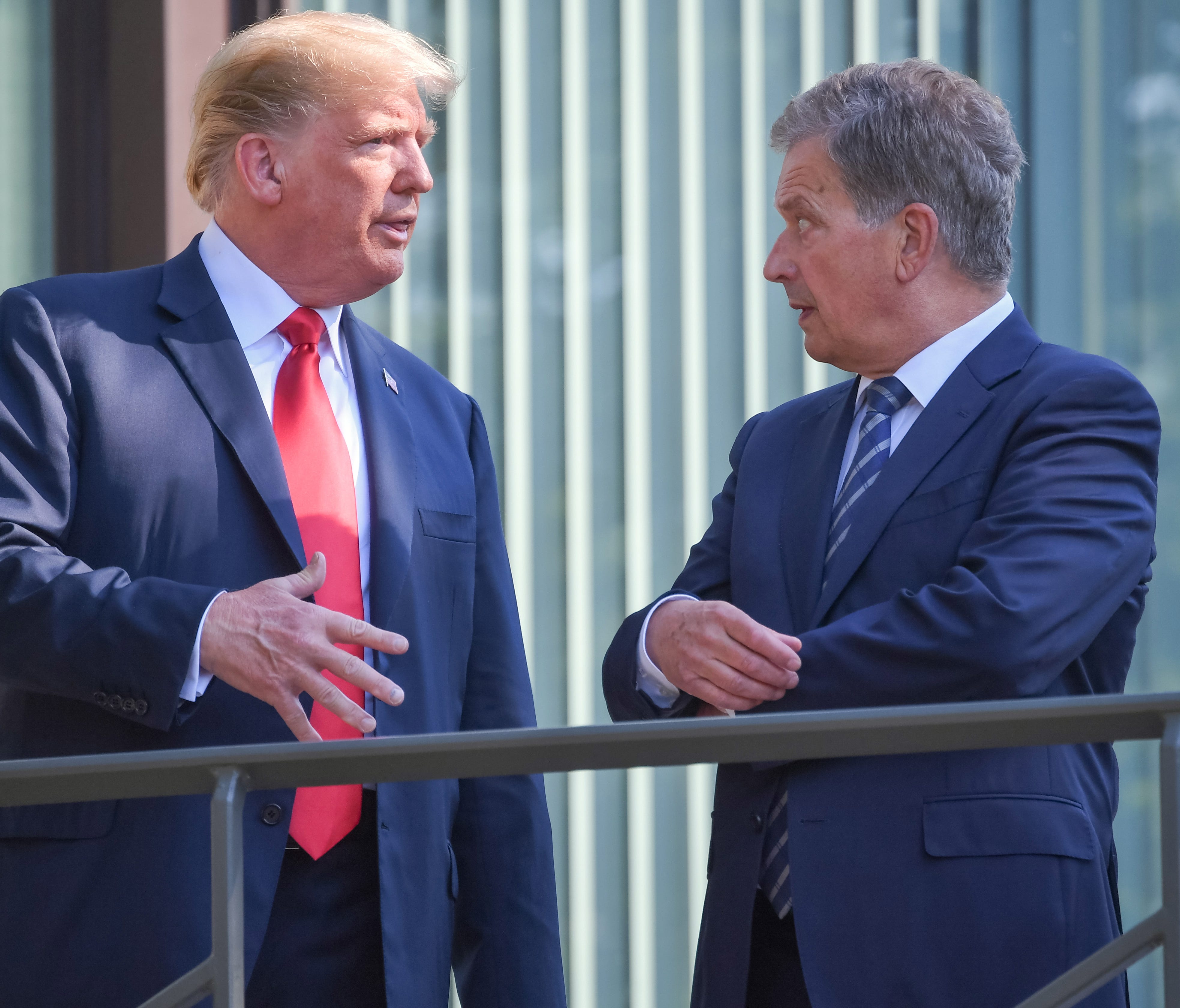 President of Finland Sauli Niinisto and President Donald Trump at the president's official residence in Mantyniemi, in Helsinki Monday.