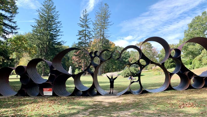 DeWitt Godfrey, Lincoln, 2012, at the deCordova Sculpture Park. Cor-ten steel, bolts. 15-by-150-by10 feet. Lent by the artist.